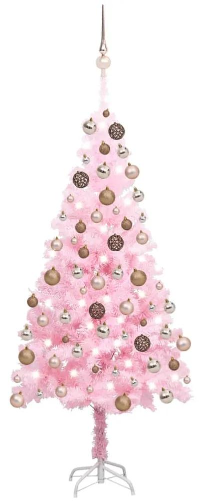 3077584 vidaXL Árvore Natal artificial pré-iluminada c/ bolas PVC rosa
