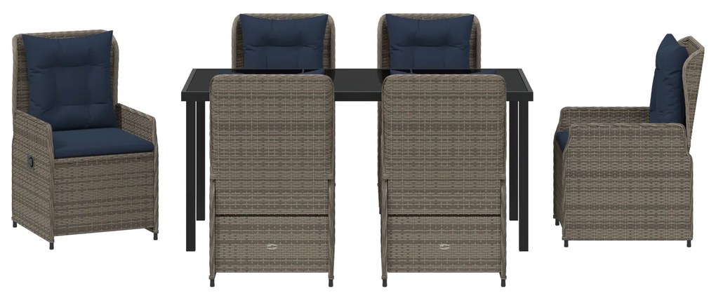 Conjunto de Jantar de Jardim de 7 Peças Cinza Poly Rattan