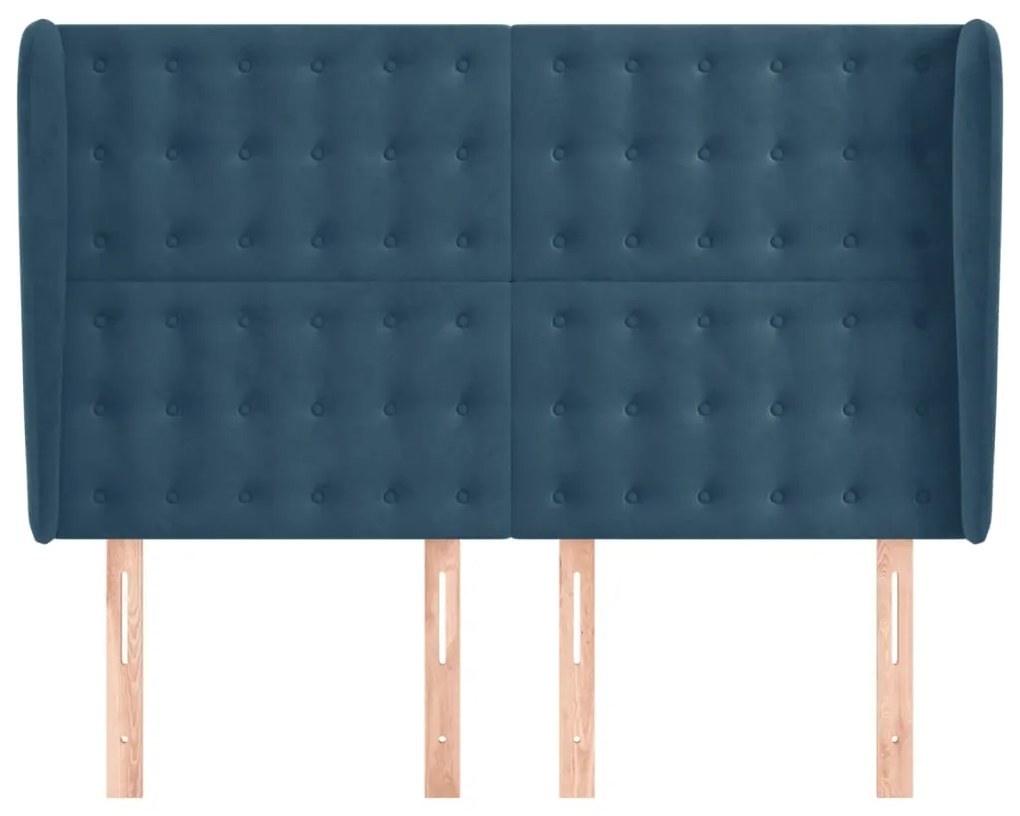 Cabeceira cama c/ abas veludo 147x23x118/128 cm azul-escuro