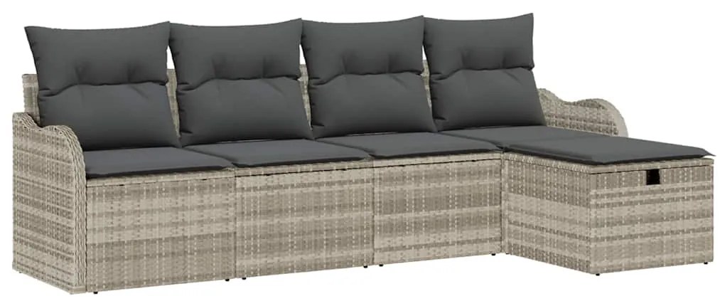 Conjunto de Sofá de Jardim vidaXL de 5 peças com Almofadas Cinza Claro