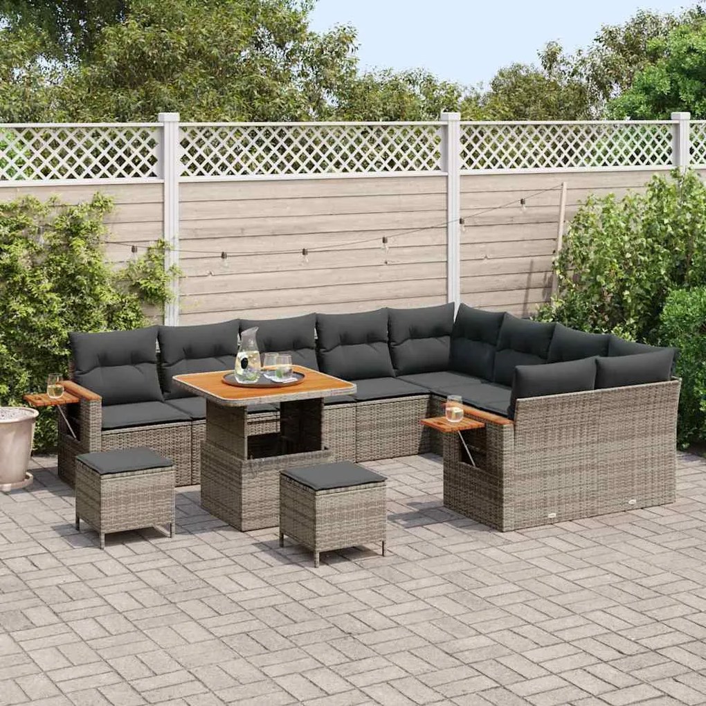 Conjunto de Sofá de Jardim vidaXL com Almofadas Cinza Rattan PE Acácia
