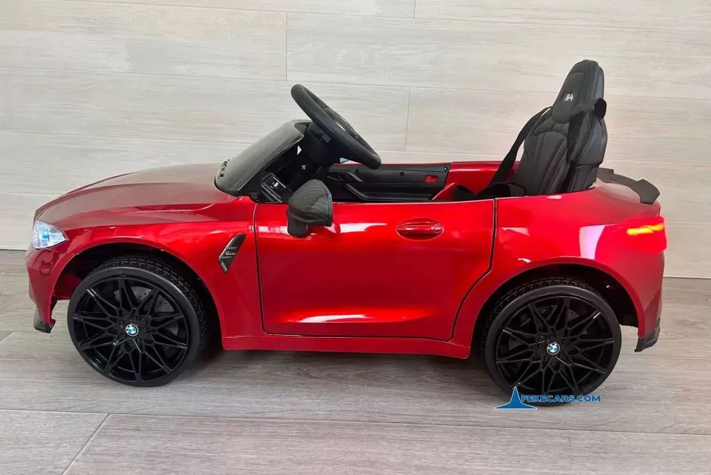 Carro elétrico para crianças BMW M4 12V 2.4G, Rodas de borracha, Assento em couro sintético Vermelho Metalizado