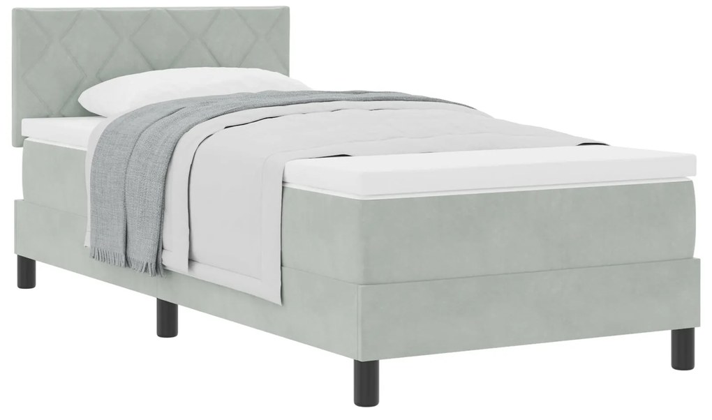 Cama com Box Spring e Colchão vidaXL Cinza Claro 90x200 cm Veludo