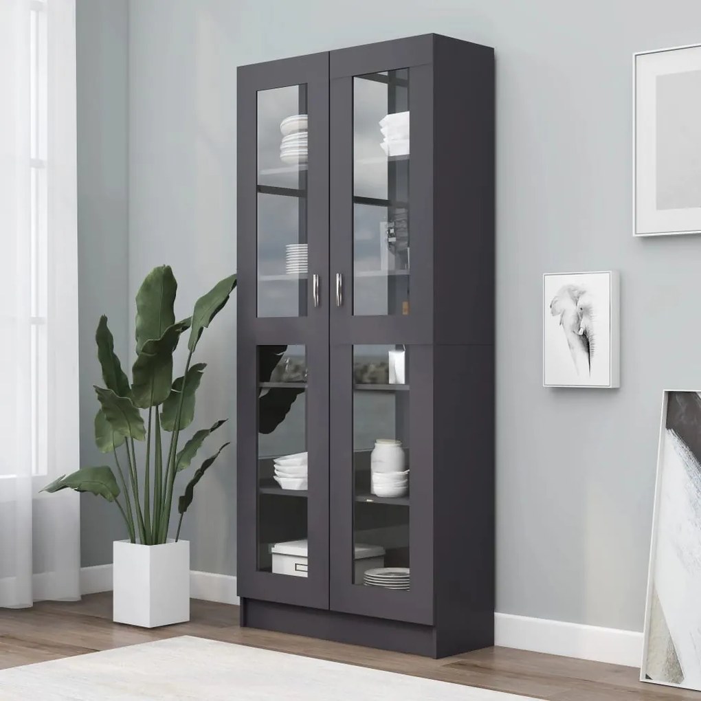 vidaXL Armário vitrine 82,5x30,5x185,5cm contraplacado cinzento