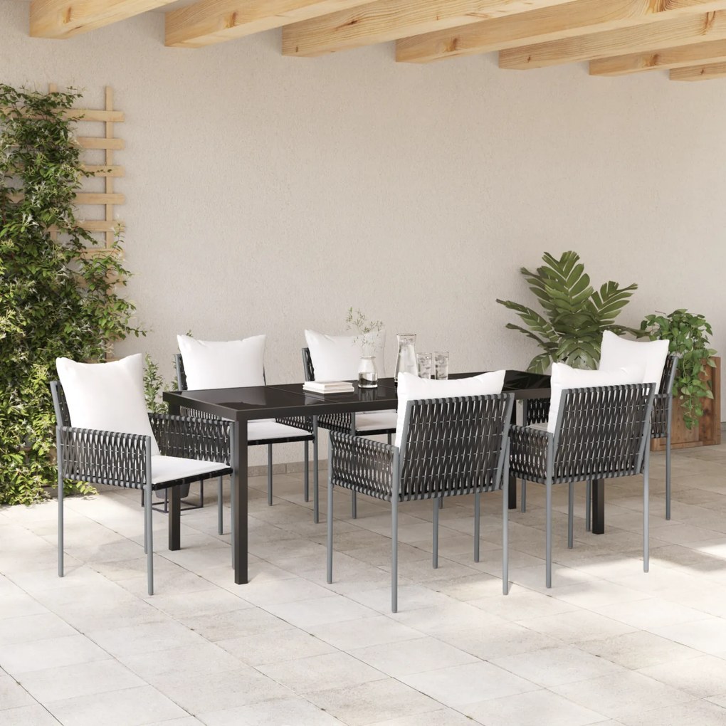 Conjunto de Jantar de Jardim com 7 Peças e Almofadas Marrons de Rattan