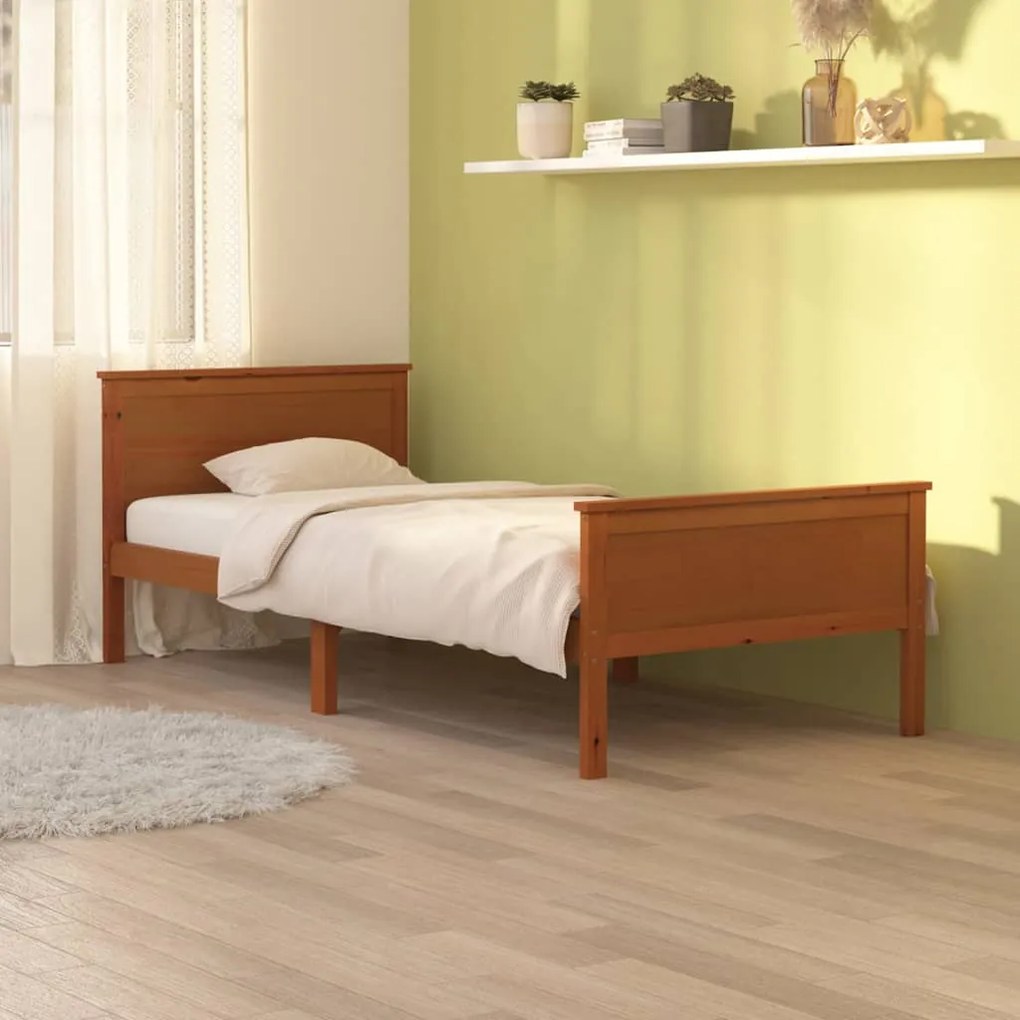 322188 vidaXL Estrutura de cama 90x200 cm pinho maciço castanho mel