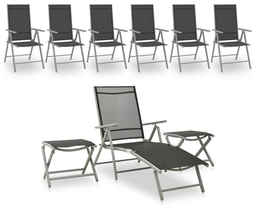 vidaXL 9 pcs conjunto lounge de jardim preto e prateado