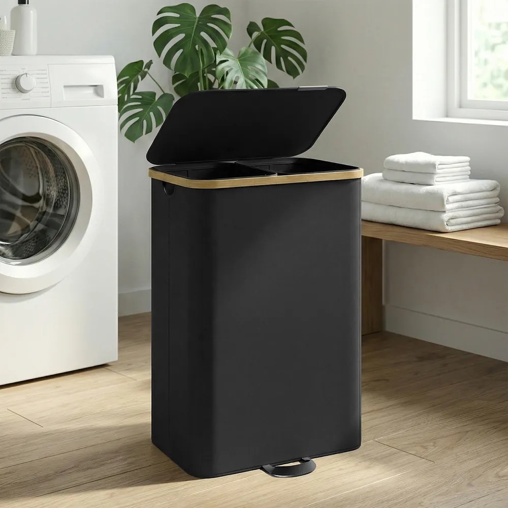 Cesto da roupa suja com tampa, 150L, 52 x 38,5 x 75 cm Preto