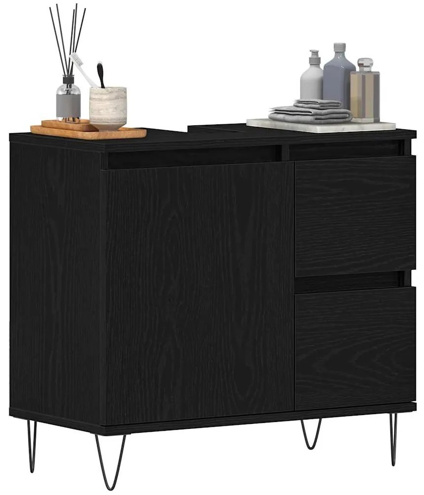 Armário para Lavabo vidaXL Preto Carvalho 65x33x60 cm Madeira Ingeneri