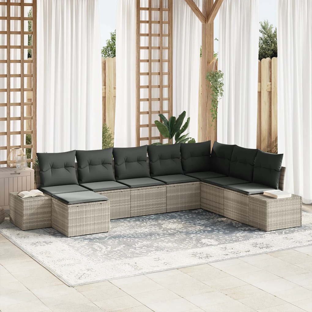 vidaXL Conjunto de Sofá de Jardim de 8 Peças com Almofadas Cinzento-Claro Vime PE