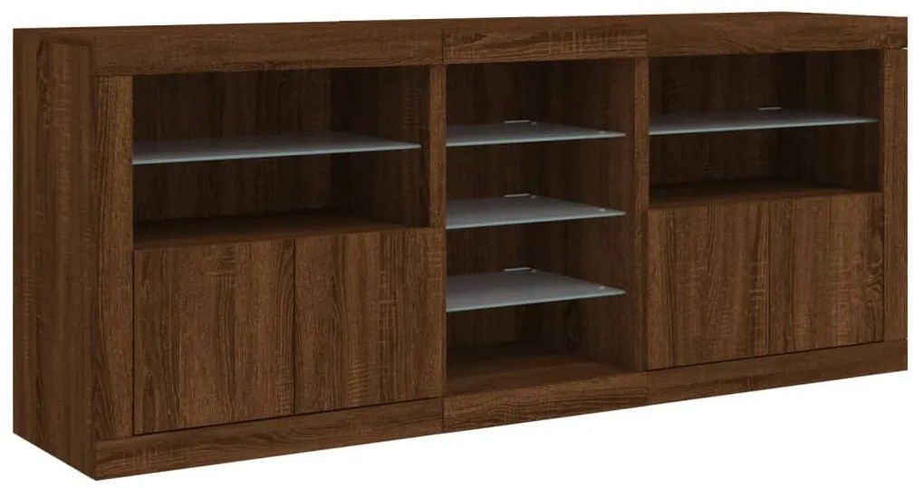 Aparador com luzes LED 162x37x67 cm carvalho castanho
