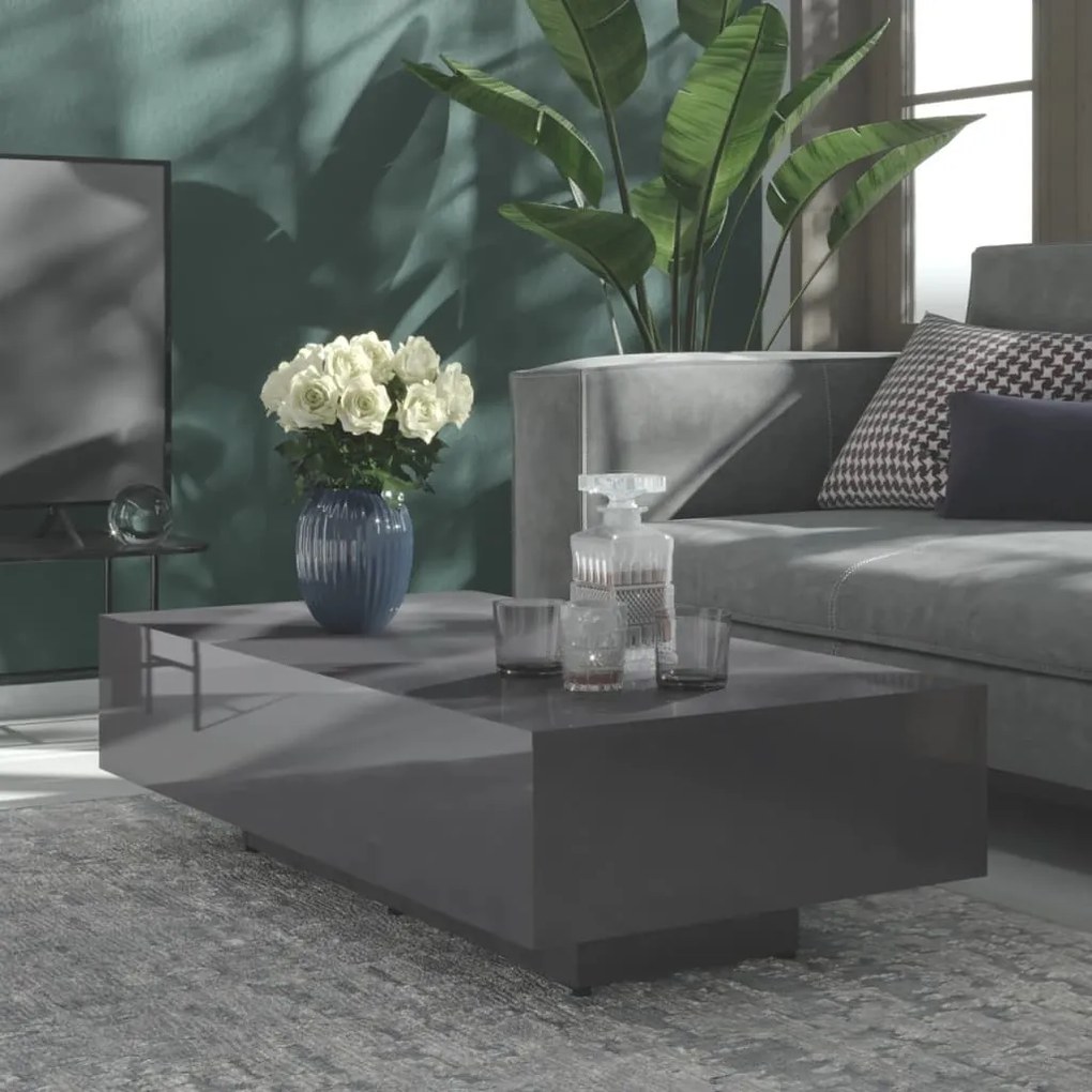vidaXL Mesa de centro 115x60x31 cm contraplacado cinzento brilhante