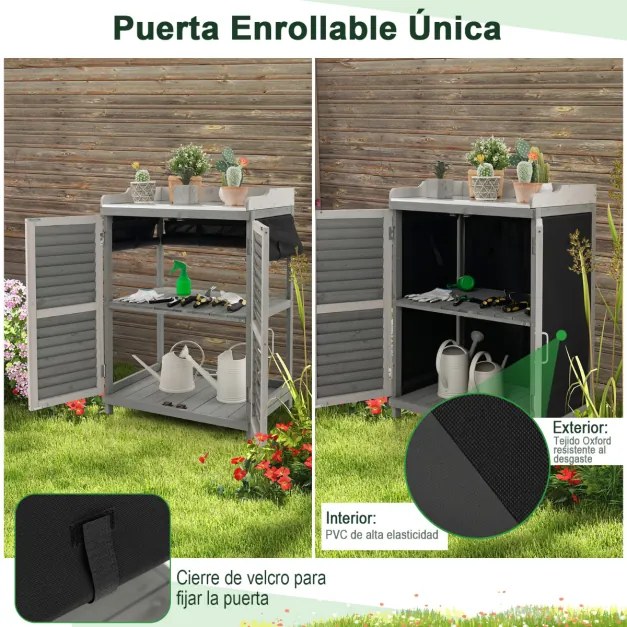 Abrigo de jardim em madeira, armário de armazenamento externo, 2 prateleiras, porta, abrigo de ferragens à prova d'água, 67 x 47 x 100 cm, Cinzento