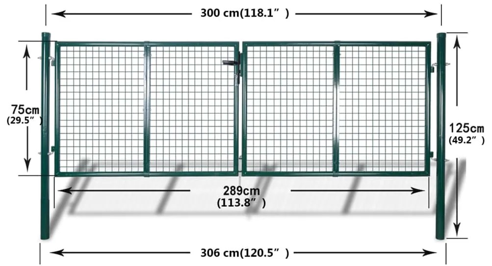 Portão de rede para jardim 289x75 cm / 306x125 cm