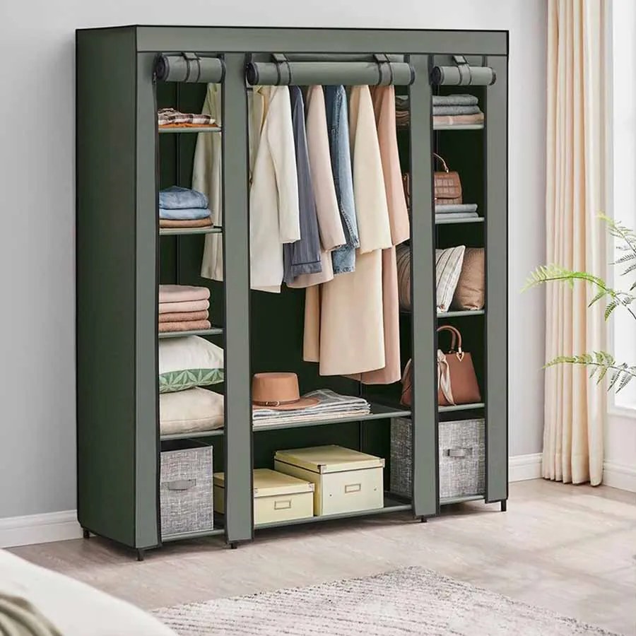 Guarda Roupa em Tecido dobrável com varão para roupa 45 x 150 x 175 cm verde sálvia