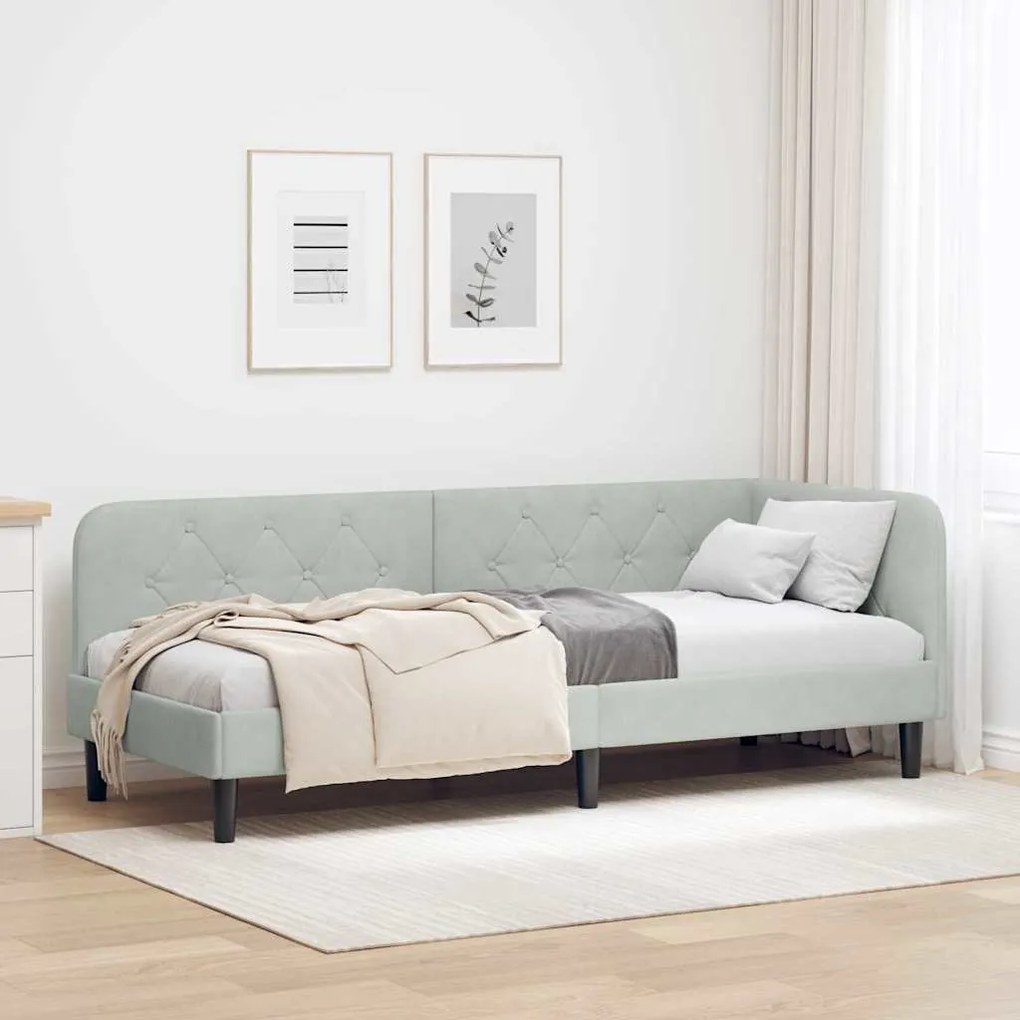 vidaXL Estrutura de Cama de Canto Cinzento-claro 80 x 200 cm Veludo