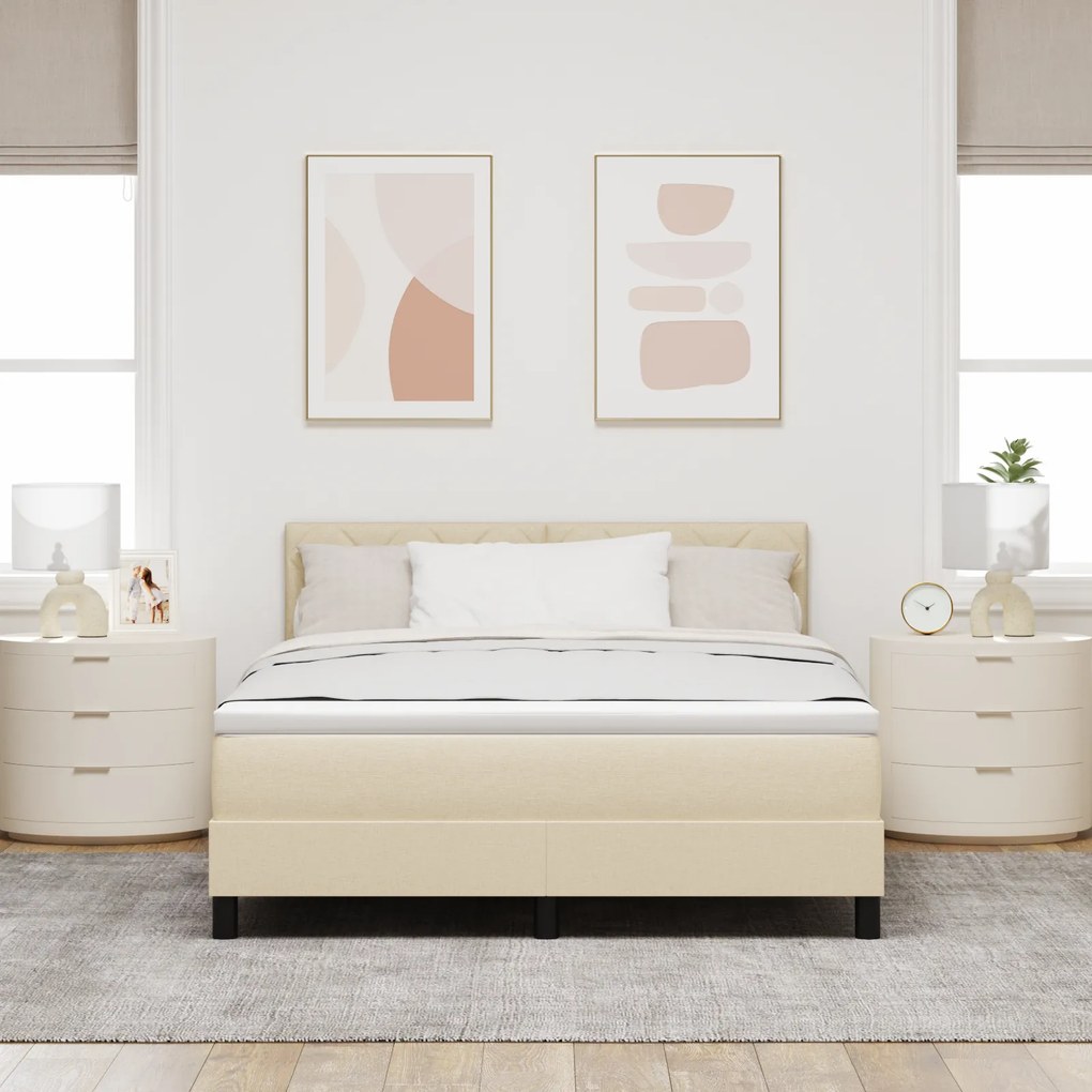 Cama Box Spring com Colchão creme 160x200 cm Tecido
