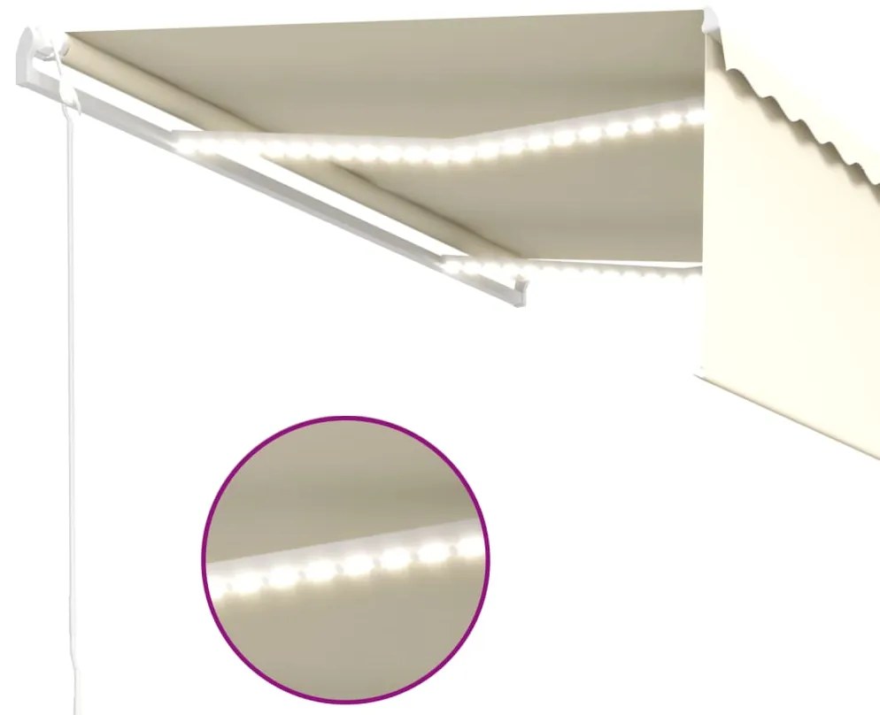 Toldo automático c/ estore/LED/sensor de vento 4x3 m cor creme