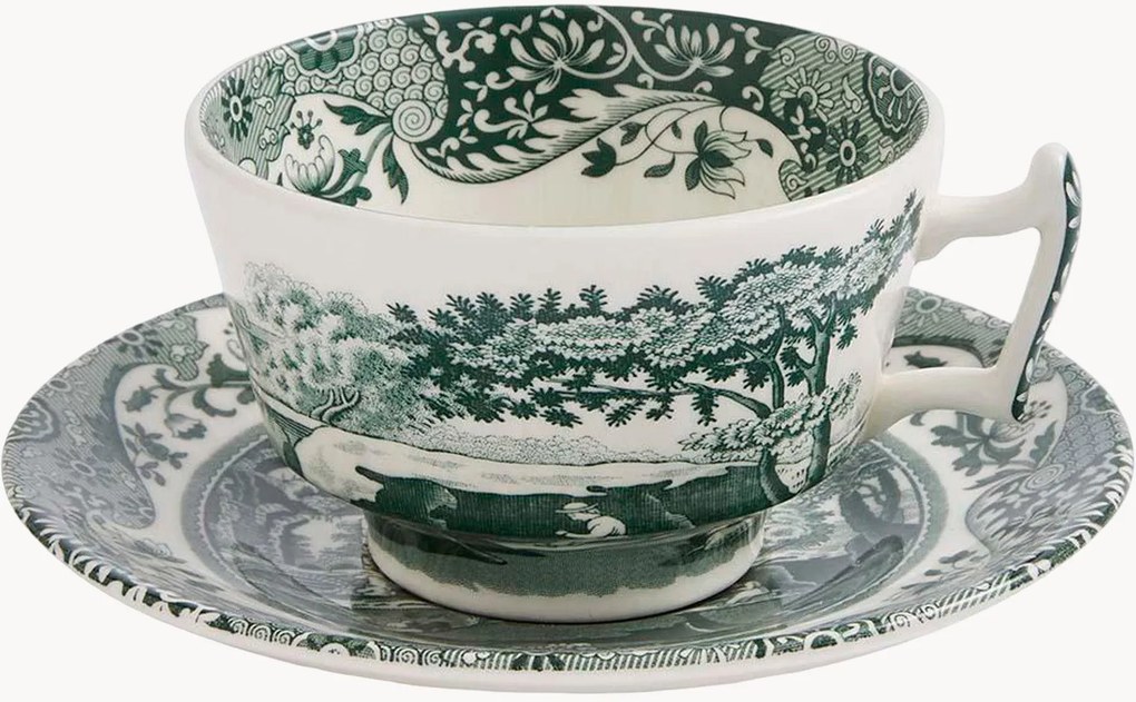 Chávenas de chá com pires em grés Heritage Green Italian, conjunto de 4