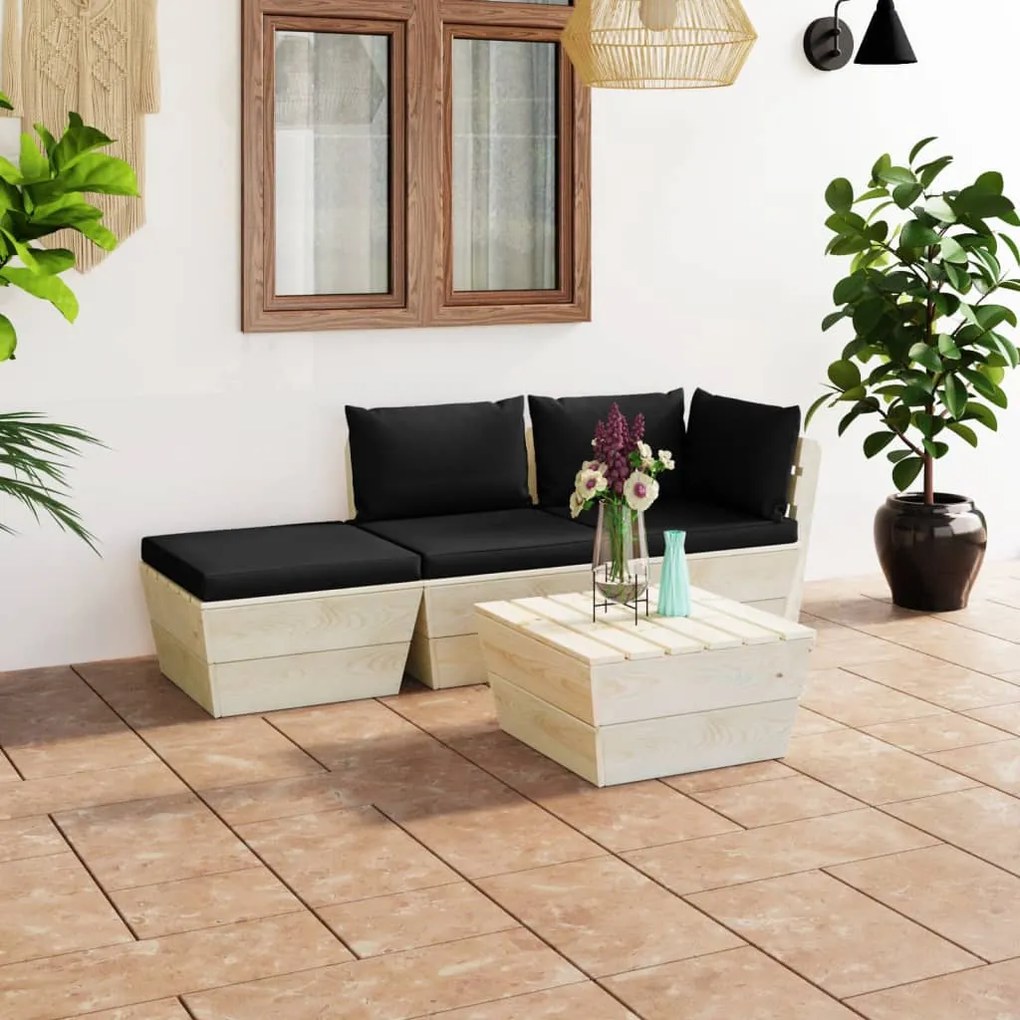 vidaXL 4 pcs conjunto lounge de paletes + almofadões madeira de abeto