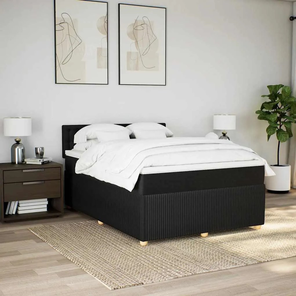 Cama com molas/colchão 160x200 cm tecido preto