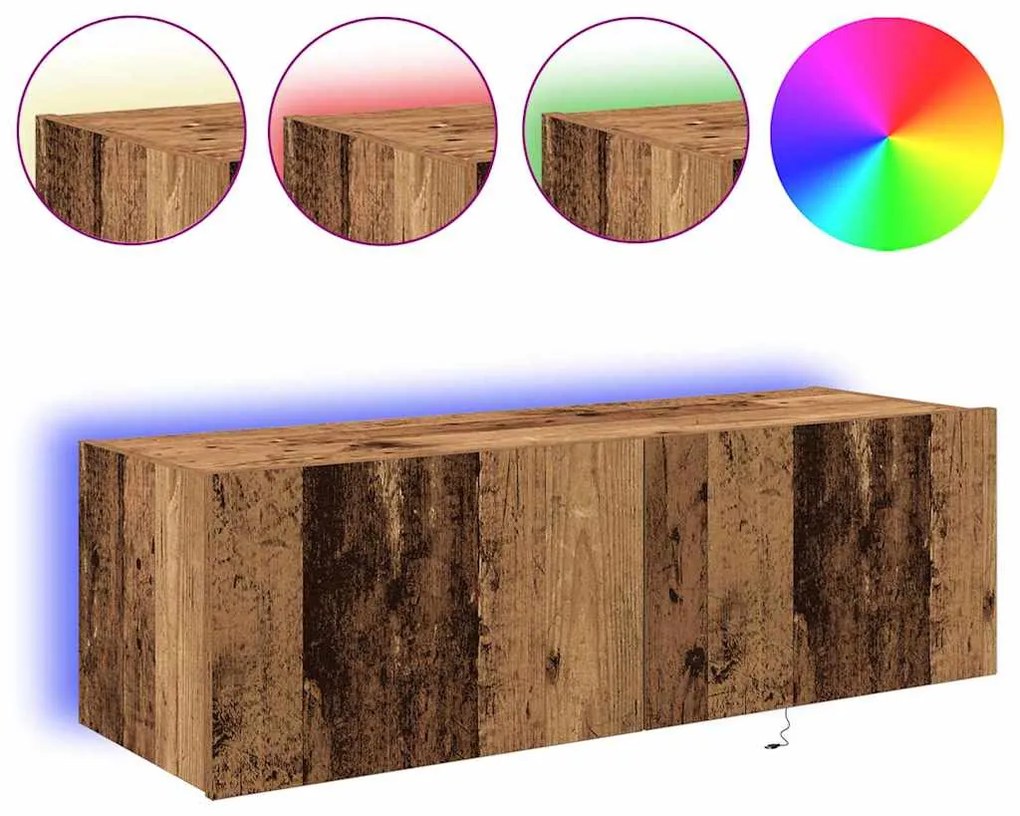 Cabinet de TV vidaXL com Luzes LED Madeira Velha 100x35x31 cm