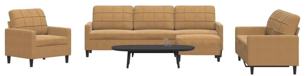 4 pcs conjunto de sofás com almofadões veludo castanho