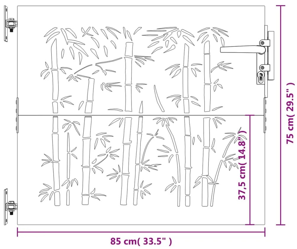 Portão de jardim 85x75 cm aço corten design bambu