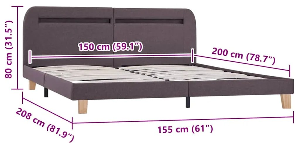 Estrutura de cama com LED sem colchão 150x200 cm tecido