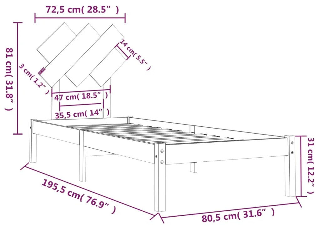 Estrutura cama pequena solteiro 75x190 cm madeira maciça preto