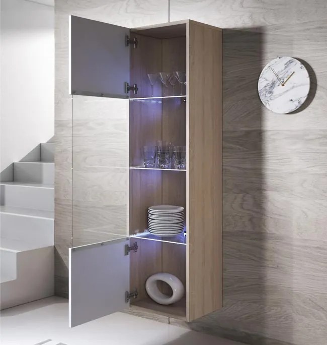 Vitrine Suspensa Rialba – Carvalho Sonoma e Branco – 40x29x165 cm – Co