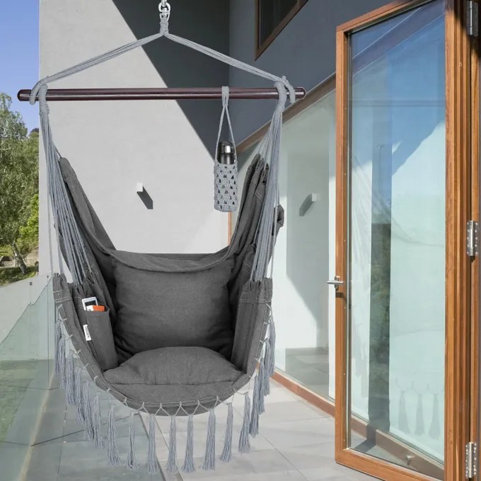 Cadeira suspensa 170x100x150cm com almofadas antracite