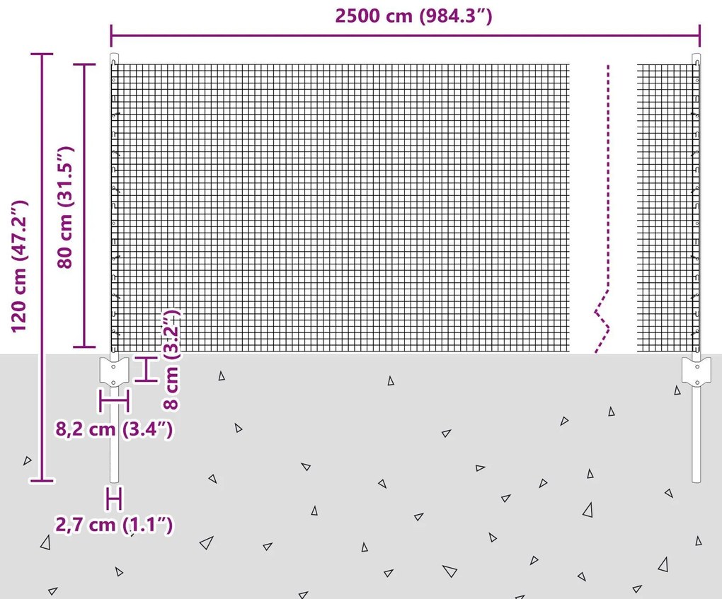 Cerca de Arame Soldado com 44 Postes U Cinza 0.8x100 m Aço