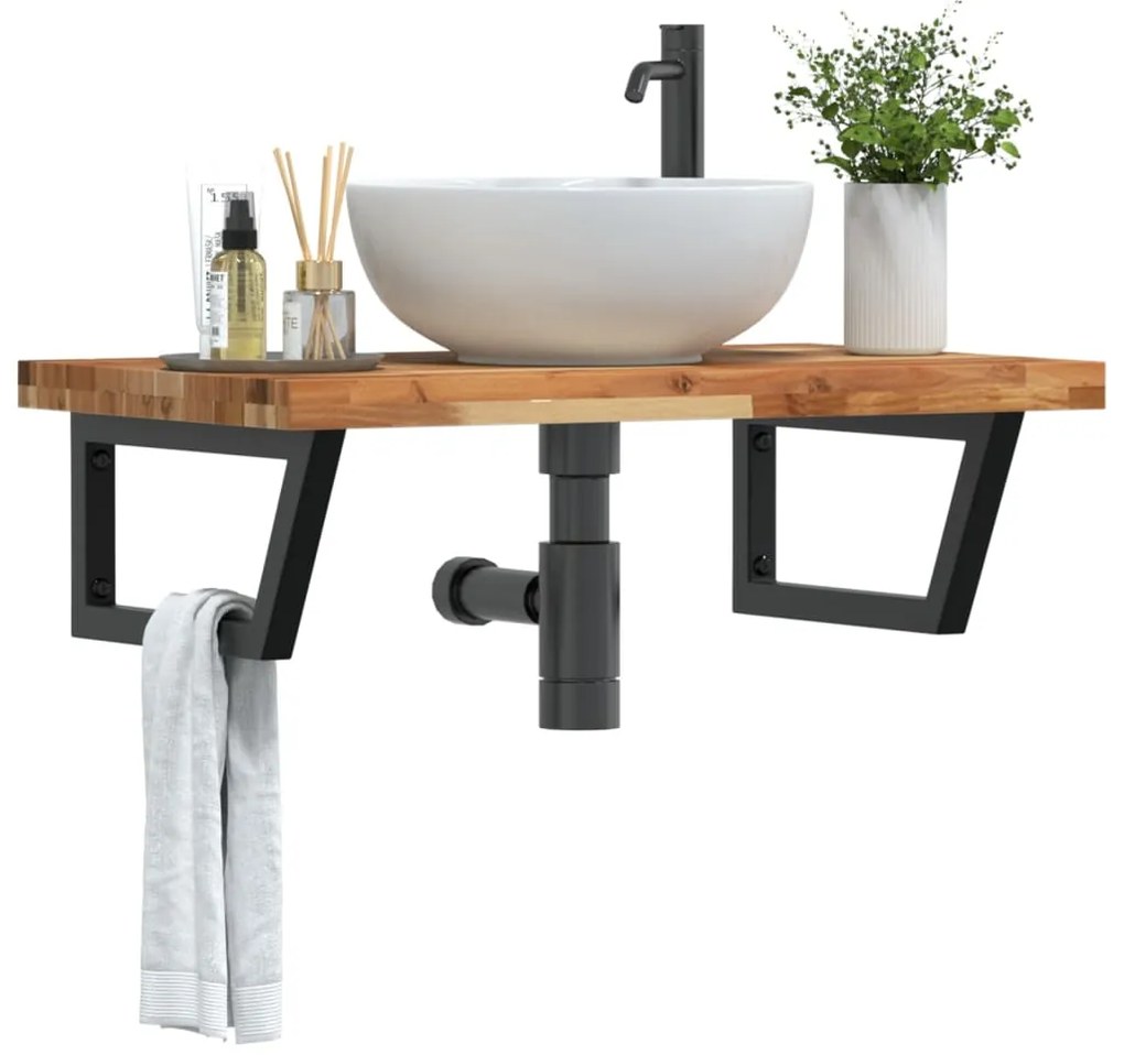 vidaXL Prateleira de parede p/ lavatório aço/madeira de acácia maciça