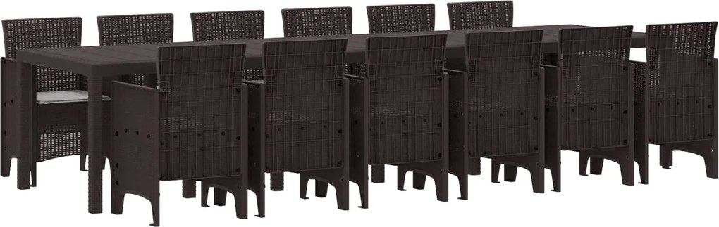 vidaXL Conjunto de Jantar para Jardim 13 pcs Castanho Rattan Polt