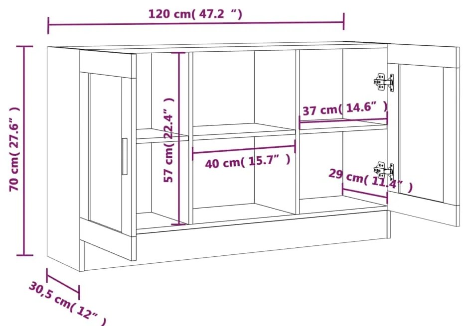 Vitrine 120x30,5x70 cm derivados madeira carvalho castanho