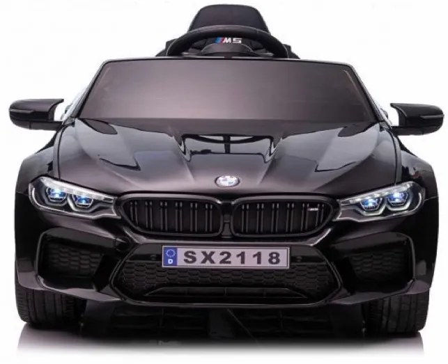 BMW M5, Carro elétrico para crianças 12 volts, módulo de música, assento de couro, pneus de borracha Preto