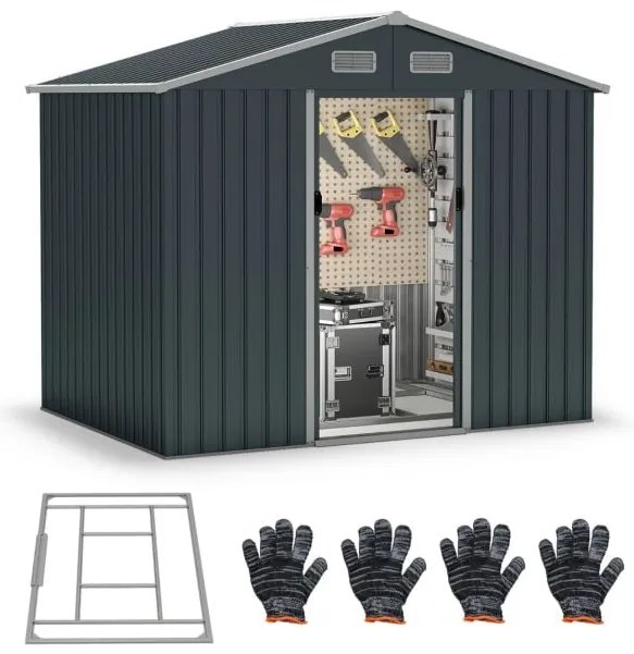 Galpão de ferramentas, casa de jardim com saídas de ar e estrutura de metal galvanizado, garagem para bicicletas, galpão de jardim 213 x 112 x 186 cm