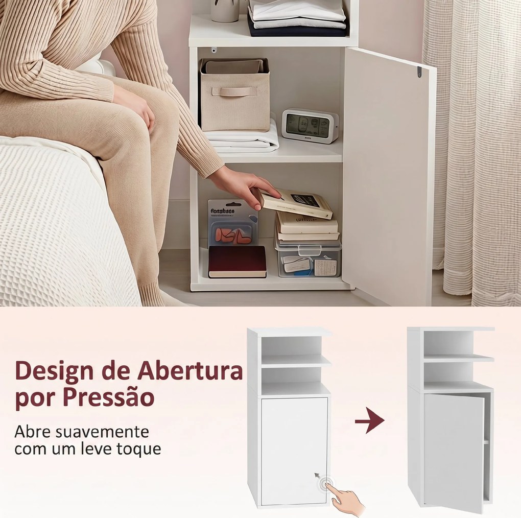 Conjunto de 2 Mesas de Cabeceira com Armário e Compartimentos Abertos, 25x30x60 cm, Branco