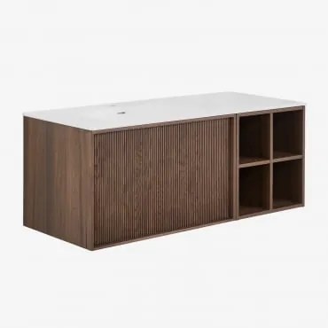 Conjunto De Móvel De Casa De Banho 120x50 Cm Suspenso Em Madeira Com Lavatório Integrado Endika Madeira Escura - Sklum