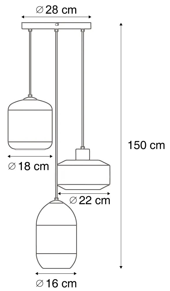 Candeeiro suspenso moderno preto com vidro âmbar 3 luzes - Sheena Moderno