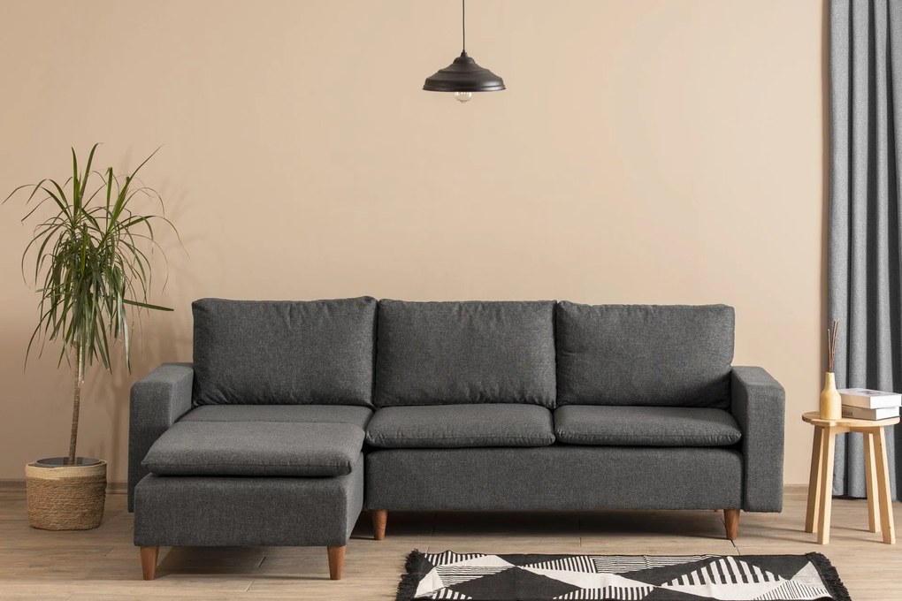 Sofá de Canto Lungo – Cinzento Escuro – 255 cm x 154 cm