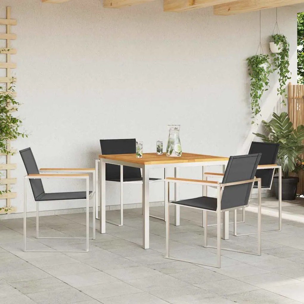 Conjunto de Jantar de Jardim com 5 Peças de Madeira de Teca e Aço Inox