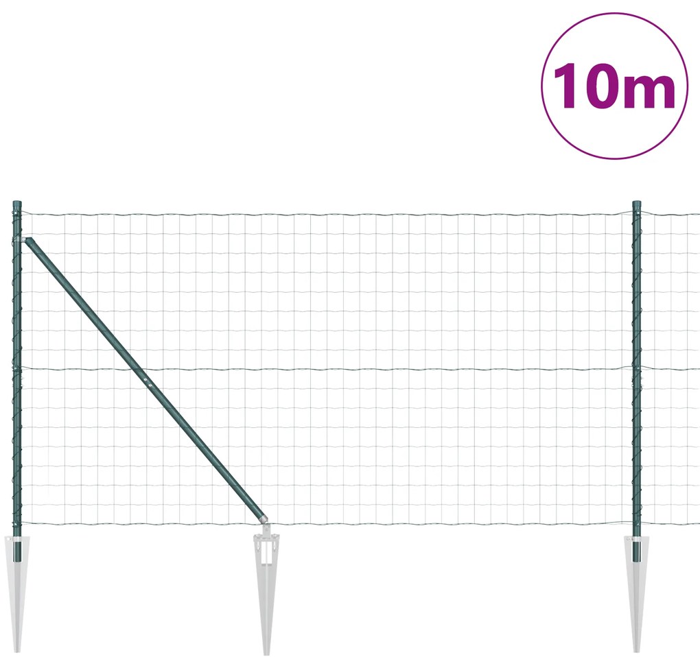 Cerca Euro com 7 Postes Espigados 1,4x10 m Aço Galvanizado Verde