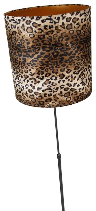 Candeeiro de pé preto com cúpula de padrão de leopardo 40 cm - Parte Clássico / Antigo
