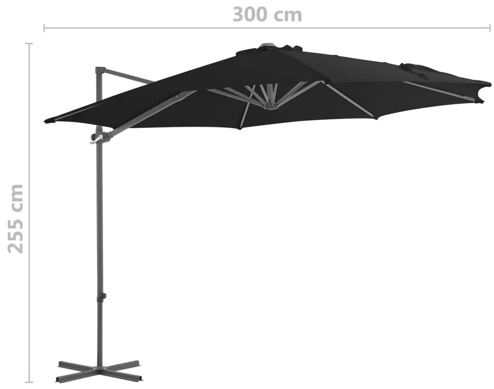 Guarda-sol de jardim cantilever c/ poste de aço 300 cm preto