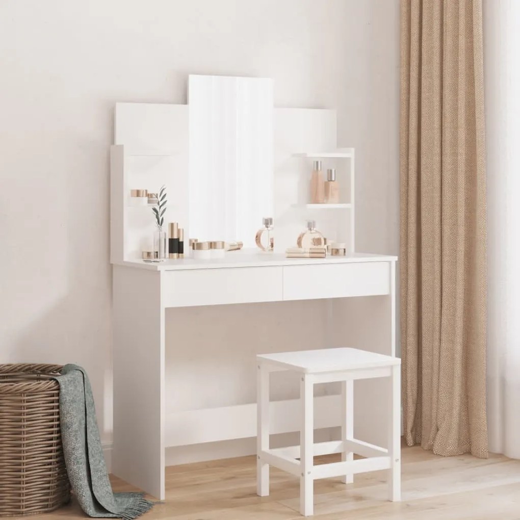 837574 vidaXL Toucador com espelho 96x39x142 cm cor branco