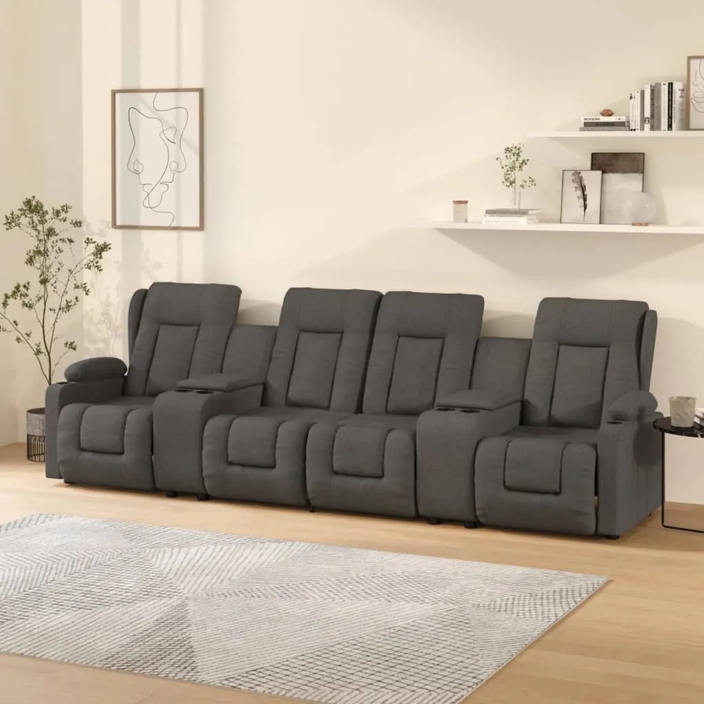 vidaXL Poltrona massagem 4 lug. c/suporte copo tecido cinza-escuro