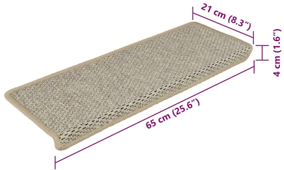 Tapetes escada adesivos aspeto sisal 15 pcs 65x21x4 cm verde