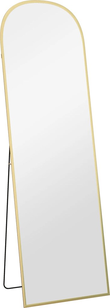 HOMCOM Espelho de pé retangular arredondado moldura em alumínio com suporte para entrada quarto closet 50 x 161,5 cm dourado | Aosom Portugal
